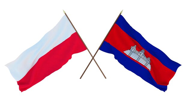 Renderowanie tła 3D dla projektantów ilustratorów Narodowe Flagi Święta Niepodległości Polska i Kambodża