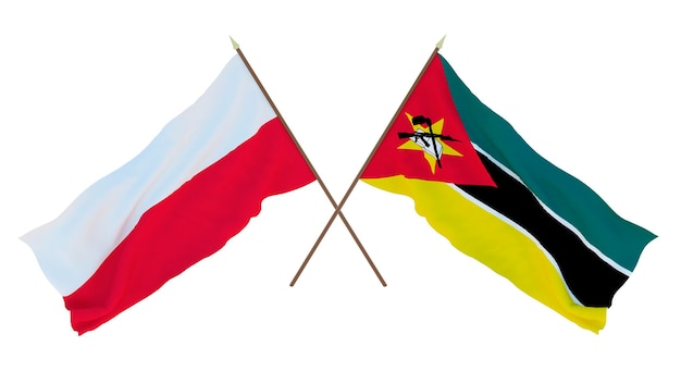 Renderowanie tła 3D dla projektantów ilustratorów Narodowe Flagi Święta Niepodległości Polski i Mozambiku