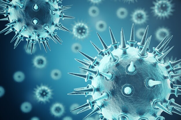 Renderowanie wirusów w zainfekowanym organizmie, epidemia chorób wirusowych, wirus abstrakcyjne tło