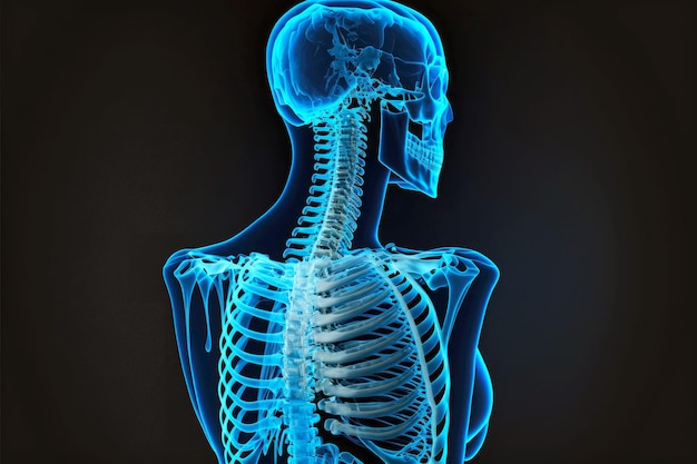Zdjęcie rentgen ludzkiej czaszki kręgosłupa szyjnego i bólu kręgosłupa żebra