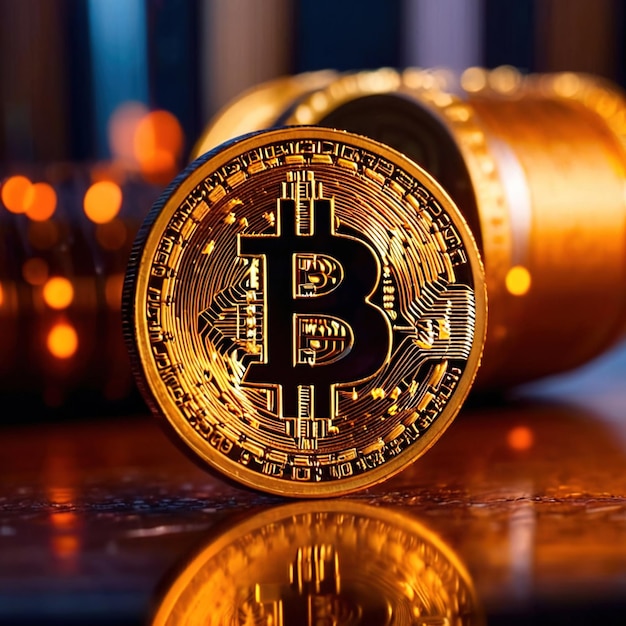 Reprezentacja cyfrowej kryptowaluty bitcoin poprzez złotą monetę z symbolem bitcoil