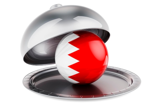 Restauracja cloche z flagą Bahrajnu renderowania 3D izolowana na białym tle