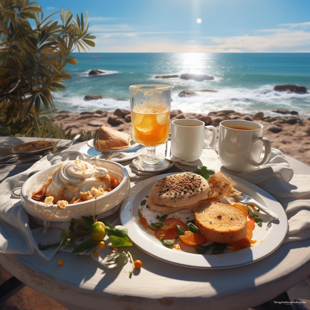 Restauracja na plaży o zachodzie słońca