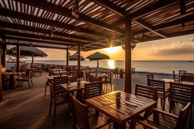 Restauracja przy plaży z tarasem z przepięknym widokiem na linię brzegową