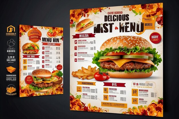 Restauracja Pyszne jedzenie Projekt ulotki Dzisiejsze menu Chiński posiłek Okładka broszura fast food burger