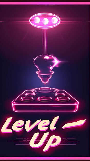 Zdjęcie retro arcade postcard z joystick border level up text ilustracja vintage postcard dekoracyjny