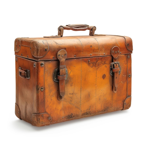 Retro Business Leather Suitcase ekstremalne zbliżenie Generatywna sztuczna inteligencja