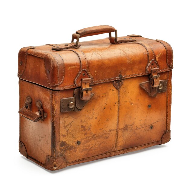 Retro Business Leather Suitcase ekstremalne zbliżenie Generatywna sztuczna inteligencja