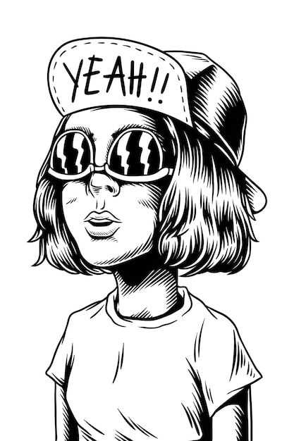 Retro cool girl png element przezroczysty tło