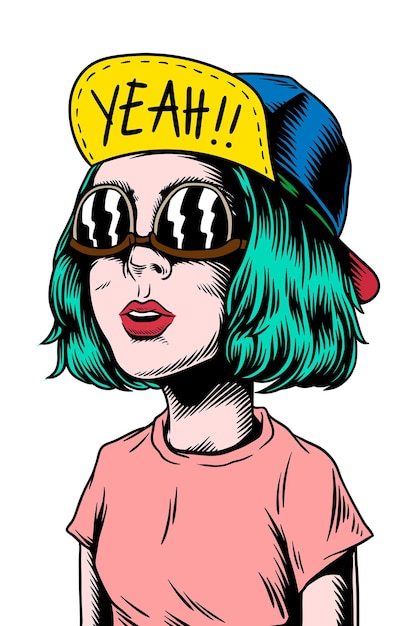 Retro cool girl png element przezroczysty tło