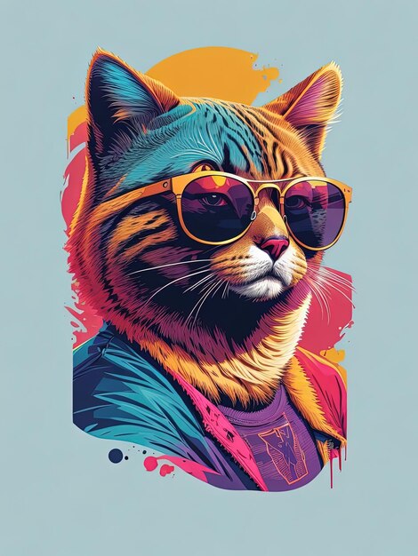 Zdjęcie retro cyberpunk feline t-shirt grafika