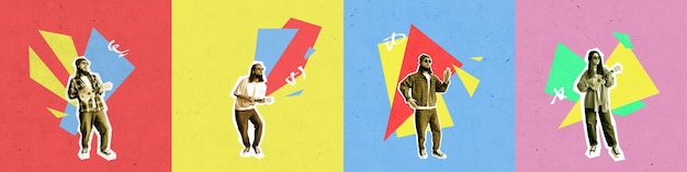 Retro Dance Creative Art Collage Picture Retro Vintage Geometric Illustration Zabawne dzieła sztuki