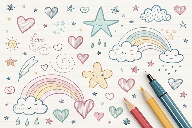 Retro Doodles tło i ozdoby