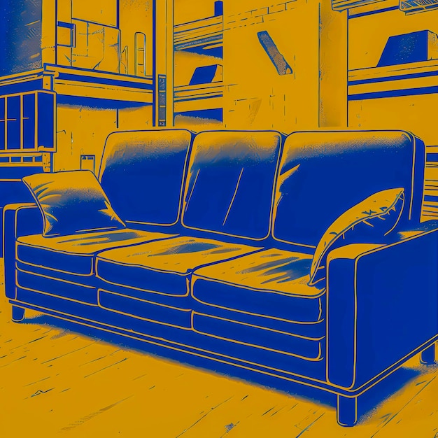 Retro Furniture Mall Projektowanie wnętrz sofa w stylu pop-artu z lat 60. Generacyjna sztuczna inteligencja