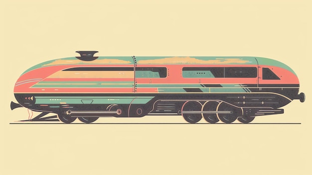 Zdjęcie retro futurystyczny aerodynamiczny pociąg pasażerski w pastelowych kolorach ilustracja wektorowa