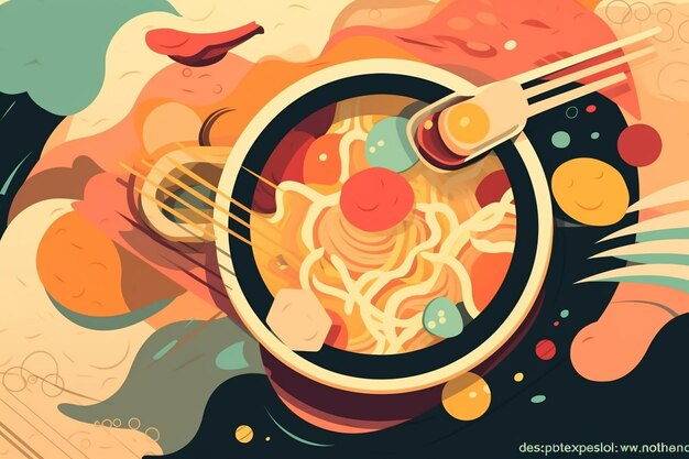 Zdjęcie retro geometryczne tło zupa ramen