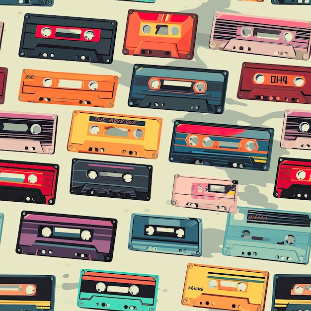 Retro kasety magnetofonowe w stylu vintage pikseli