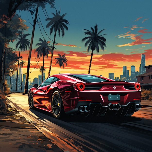 Retro Miami Nights Ferrari i neonowe palmy