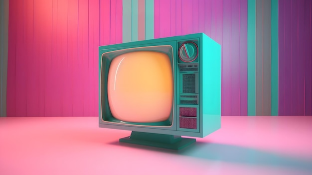 Retro odbiornik TV kolorowe ilustracji Generative AI