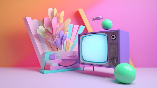Retro odbiornik TV kolorowe ilustracji Generative AI