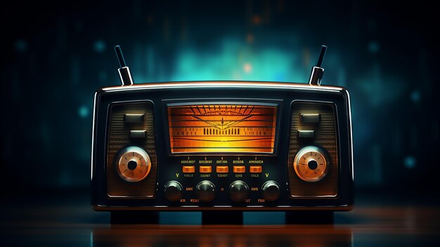 Zdjęcie retro radio z częstotliwością muzyki abstrakcyjnej nostalgiczne melodie w ciemności