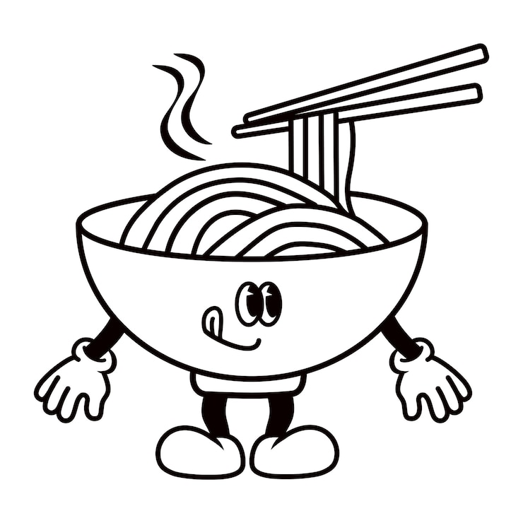 Zdjęcie retro ramen noodle png ilustracja kreskówki przezroczysty tło