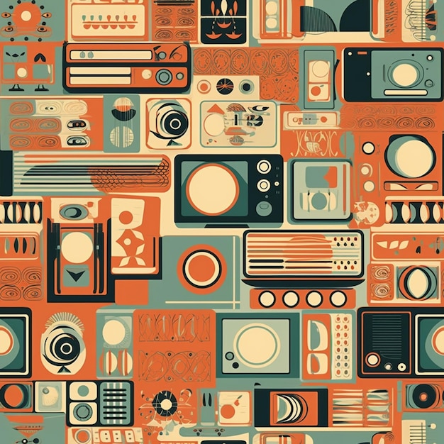 Retro Rhythms Boomboxes Kasety i Groovy Patterns