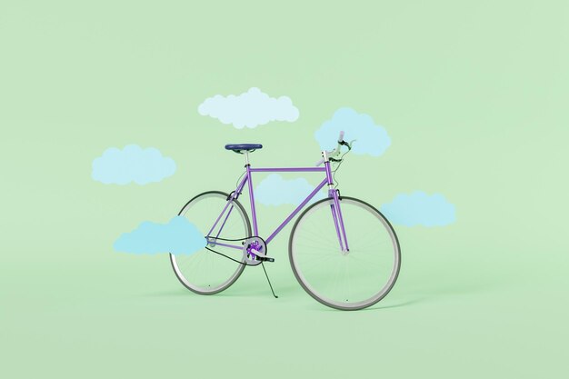retro rower z płaskimi chmurami wokół
