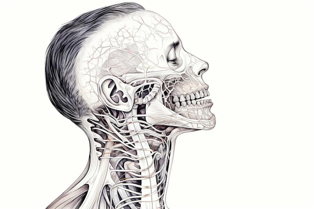 Retro rysunek układu nerwowego oferujący wgląd edukacyjny dla studentów, specjalistów medycznych, białe tło generowane za pomocą sztucznej inteligencji