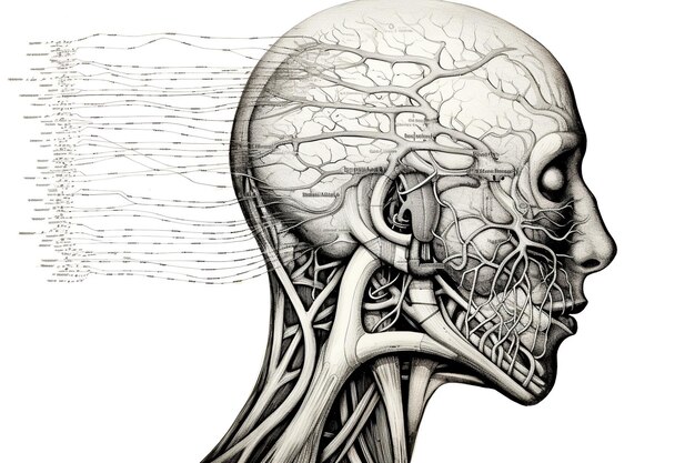 Zdjęcie retro rysunek układu nerwowego oferujący wgląd edukacyjny dla studentów, specjalistów medycznych, białe tło generowane za pomocą sztucznej inteligencji
