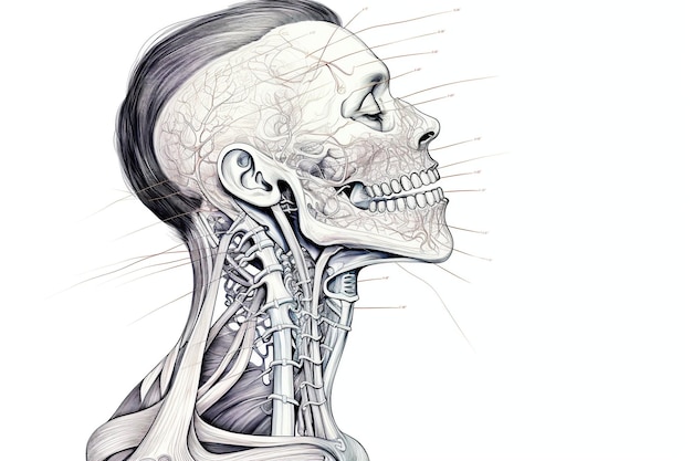 Retro rysunek układu nerwowego oferujący wgląd edukacyjny dla studentów, specjalistów medycznych, białe tło generowane za pomocą sztucznej inteligencji