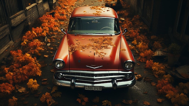 Zdjęcie retro samochód w jesiennym parku