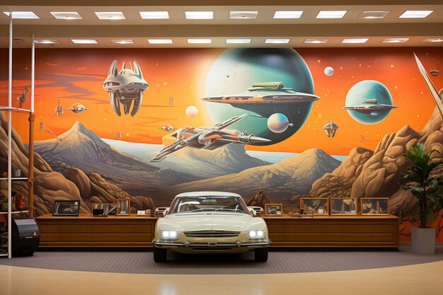 Retro Showroom z SciFi MuralxA