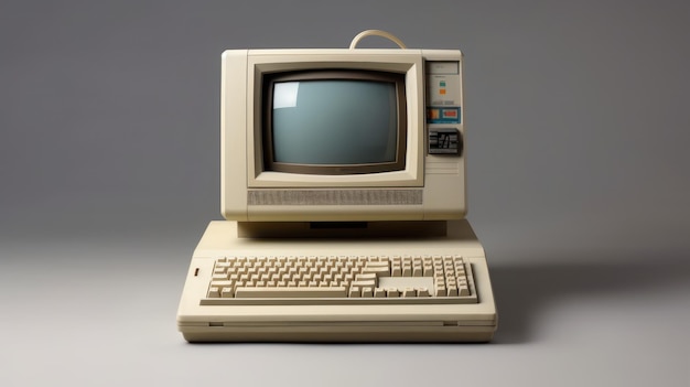 Retro stary komputer w szarym tle