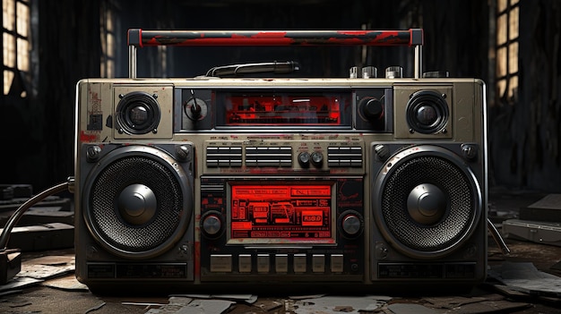 Retro stary projekt ghetto blaster boombox radio kaseta magnetofonowa z lat 80. w grungy graffiti