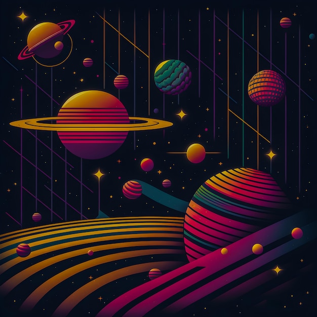 Retro Syntwave Space powtarzający się wzór