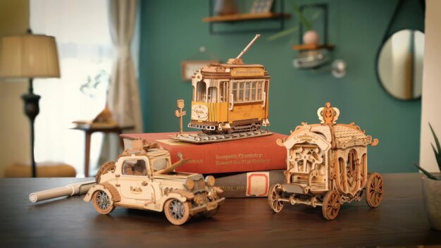 Zdjęcie retro transport sets 3d drewniana układanka