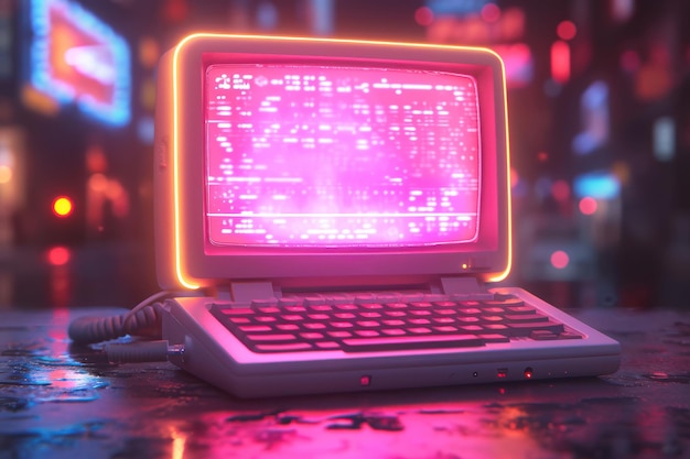 Retro Vintage Computer Desktop ekstremalne zbliżenie Generatywna sztuczna inteligencja