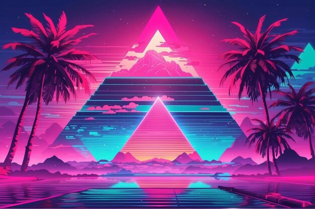 Retro wave cyfrowa sztuka w stylu vapor wave