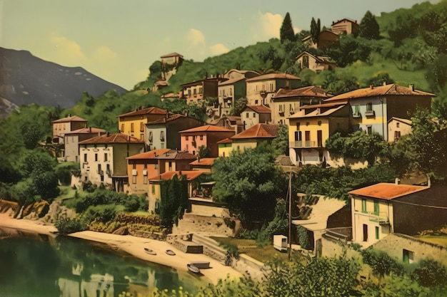 Retro włoski krajobraz Kraj wzgórz oliwnych Generuj AI