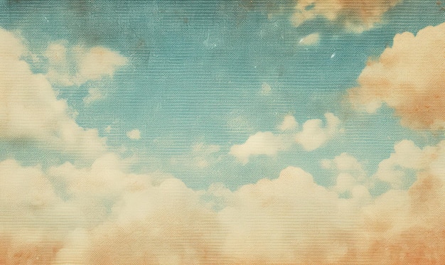 Retro wzór nieba Vintage Niebieskie i żółte chmury na starym tle tekstury papieru