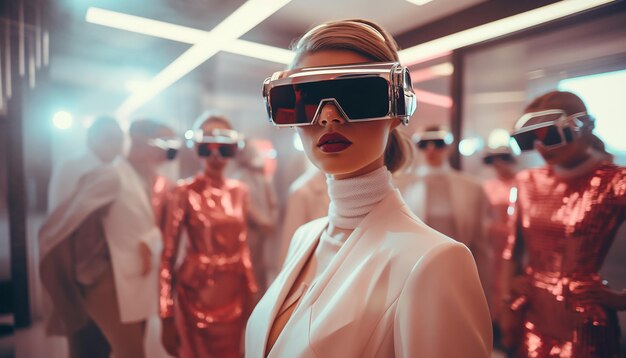 Retrofuturistyczne zdjęcie imprezy w futurystycznej modzie