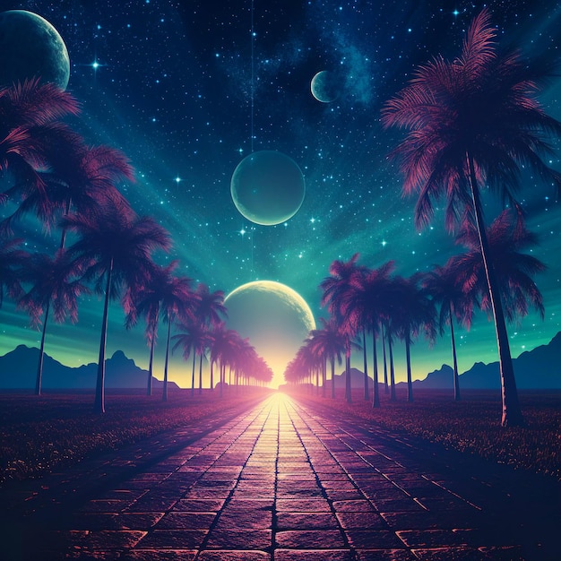 Retrowave Dreamscape Surrealistyczne tło w sztuce plakatów generowane przez AI