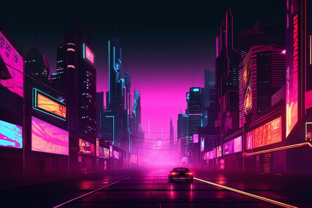 Retrowave lub styl synthwave plakat tapeta tło noc siatka plakat generatywny ai