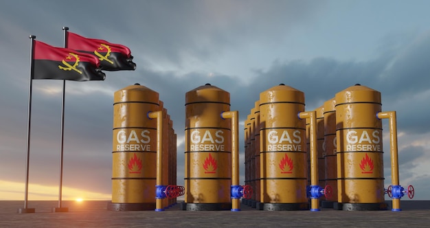 Rezerwy gazu Angola Angola Zbiornik gazu Zbiornik gazu ziemnego Angola z flagą Sankcje Angoli