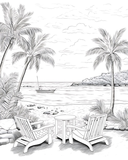 Zdjęcie rhinestone bar and chairs palm tree czarny i biały