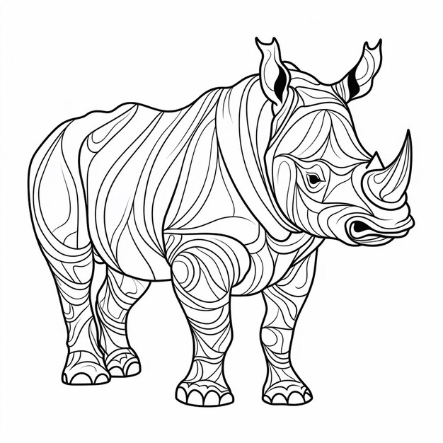 Zdjęcie rhinoceros kid art cute flat coloring book kawaii line art