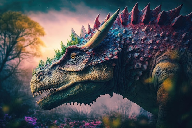 Riojasaurus Kolorowy niebezpieczny dinozaur w bujnej prehistorycznej naturze autorstwa Generative AI