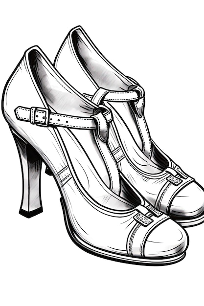 Roaring Twenties Vintage Shoes for Coloring Book Klasyczna moda lat dwudziestych w czarno-białym