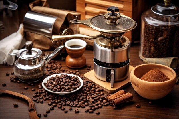 rób tradycyjną kawę mieloną i fotografuj jedzenie